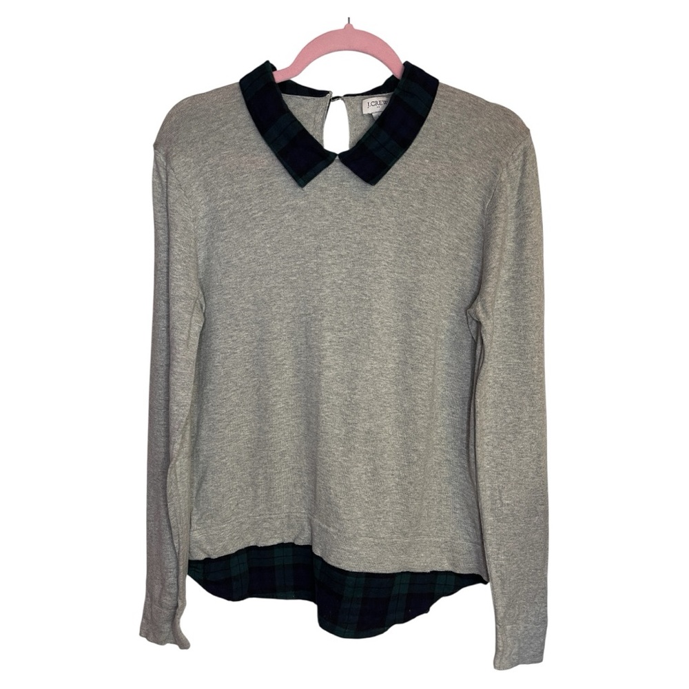 J. Crew Woman’s Gray Sweater with Plaid Collar